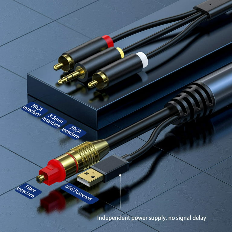Digital Fiber Optical to Analog 2RCA+3.5mm Jack Stereo Audio Cable