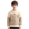 thumbnail image 2 of Fengqque Kids Boys Long Sleeve Round Neck Sweater Knit Pullover Warm Striped Sweater 4-12 Years Old Khaki 11-12 Years, 2 of 6