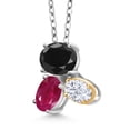 thumbnail image 2 of 925 Silver and 10K Yellow Gold Black Sapphire Red Ruby and White Moissanite Pendant Necklace for Women (3.16 Cttw, Oval 8X6MM, 7X5MM and 6X4MM, Gemstone September Birthstone, with 18 inch Chain), 2 of 4