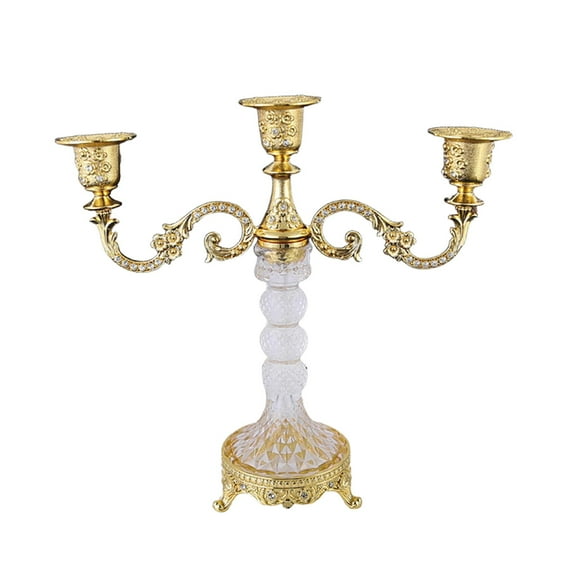 CoudarTitie 3 Arms Candle Holder Candle Stand Decorative Metal and Glass Modern Candlestick Gold