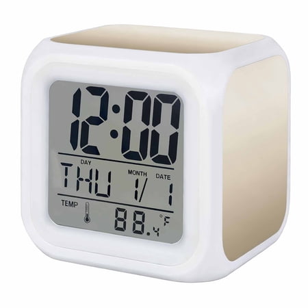 Alarm Clocks Beige Brown Digital Clock 7 Color LED Night Light Silent Non Ticking Battery Operated