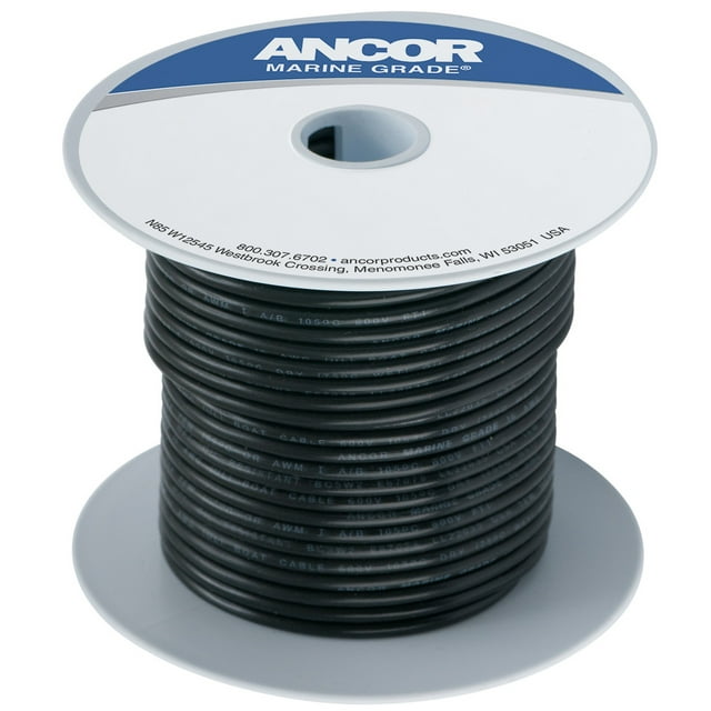 Ancor Fil Primaire 100010 Qualité Marine; Conducteur de Mèches; 18 Gauge; Noir; Bobine de 100 Pieds; Conducteur en Cuivre Teinté/isolation en PVC; Certifié UL/CSA/ABYC/US Coast Guard