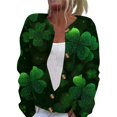 thumbnail image 2 of Womens Cardigans Saint Patrick's Day Shamrock Pattern Long Sleeve Button Down Cardigan Knitted Open Front St. Patrick's Day Sweater, 2 of 5