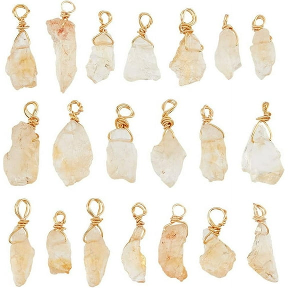 20Pcs Natural Stone Pendants Raw Citrine Pendants Wire Wrapped Crystal Pendants Irregulate Gemstone Charms Crystal Pendants for Jewelry Crafts Making Hole: 3mm for DIY