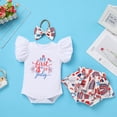 thumbnail image 6 of IBTOM CASTLE Baby Girls 1st Birthday Outfit Bowknot Mermaid Watermelon Strawberry Romper + Ruffled Short Pants + Headband Summer Clothes Set, 3-Piece 6-12 Months Independence Day, 6 of 8