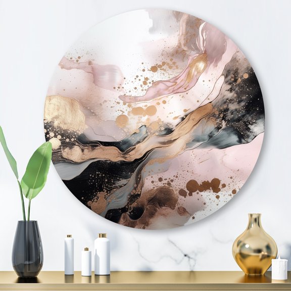 Designart "Texture Splash Pink and Gold Marble IV" Abstract Marble Round Metal Art