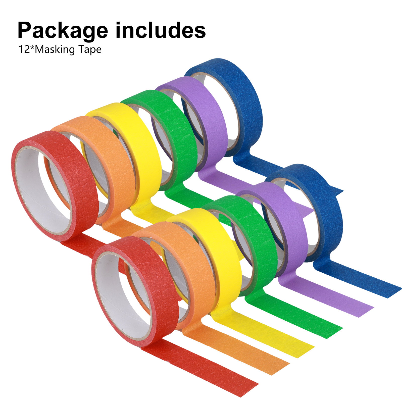 Colored Masking Tape Rainbow Color Craft Paper Tape for Kid Art Projects 1in×21yd Pack of 12