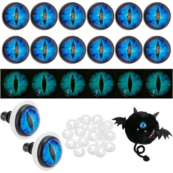 20 PCS Luminous Safety Craft Eye 16mm Glow in The Dark Dragon Eye Cabochons Craft Crochet Eyes with Spacer DIY