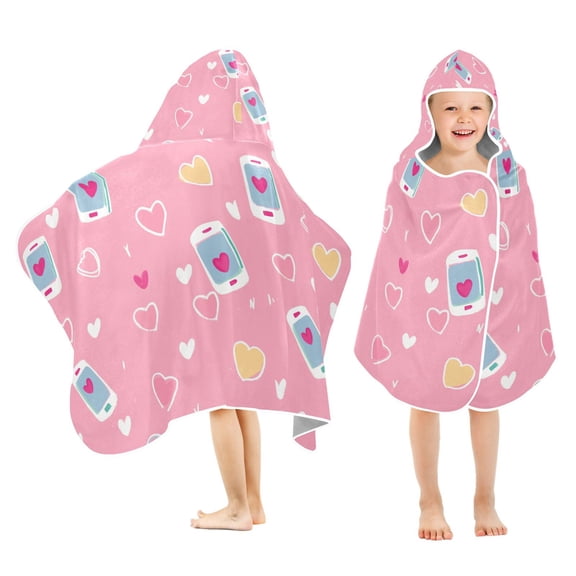 Yayeee Kids Hooded Towel with Hand Pockets Beach Soft Absorbent Bath Wrap 50 x 23.5 inch, Love Connection