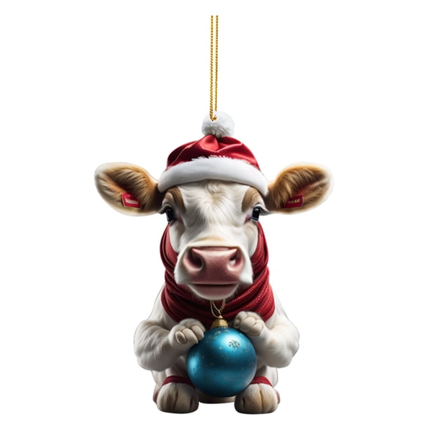 Colgante navideño de acrílico con forma de cerdo y coche plano para árbol de Navidad
