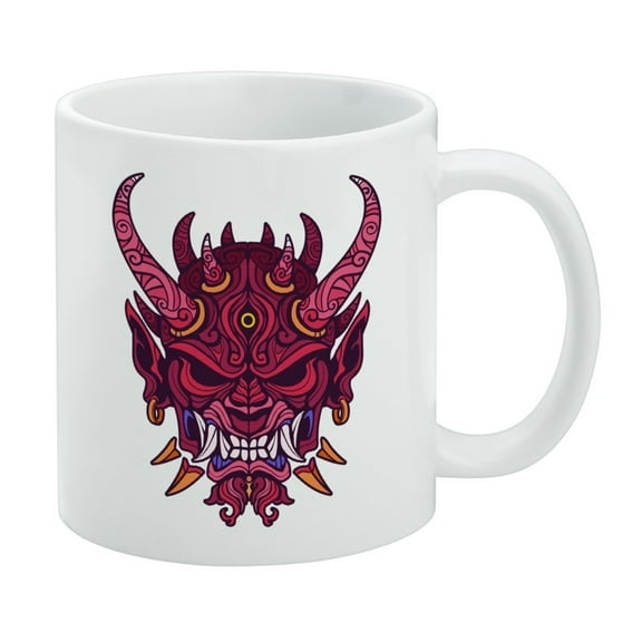 Japanese Horned Demon Mask Oni White Mug