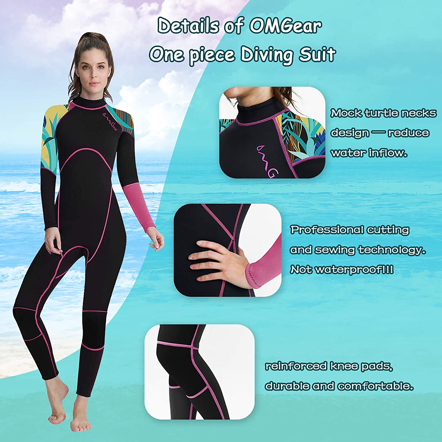 Full Wetsuit for Women,3mm Neoprene Diving Suits Back Zipper Swimsuit for Scuba Diving Surf Snorkeling Swimming
