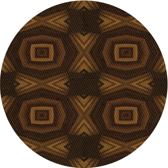 Ahgly Company Indoor Round Patterned Saddle Brown Area Rugs, 8' Round