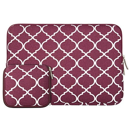 Mosiso Laptop Sleeve Bag for 11-11.6 Inch MacBook Air, Ultrabook Netbook Tablet with Small Case, Quatrefoil Style Canvas Fabric Carrying Cover, Wine Red