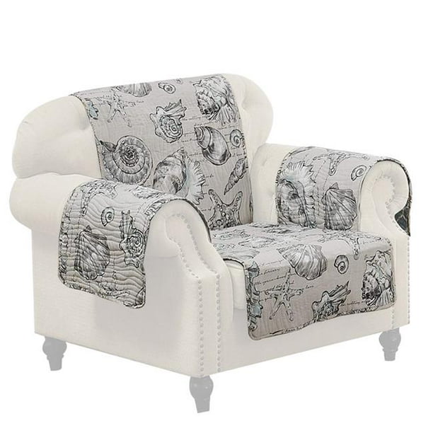 Benjara Bm231006 Madrid Beach Print Fabric Arm Chair Protector With Elastic Strap 44 White Grey Walmart Com Walmart Com