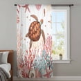 thumbnail image 4 of Brown Turtle Coastal Sheer Curtains 45 Inches Long, Summer Beach Nautical Coral Shells Ocean Light Filering Curtains, Breathable Simi Curtain Privacy Drapes for Kitchen Bathroom Window Treatment, 4 of 9