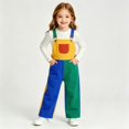thumbnail image 2 of CPNG Girls and Boys Denim Overalls Color Blocked Casual Loose Fit Jeans Overalls with Adjustable Straps Kids Unisex Jumpsuit Bib Overalls, 2 of 6