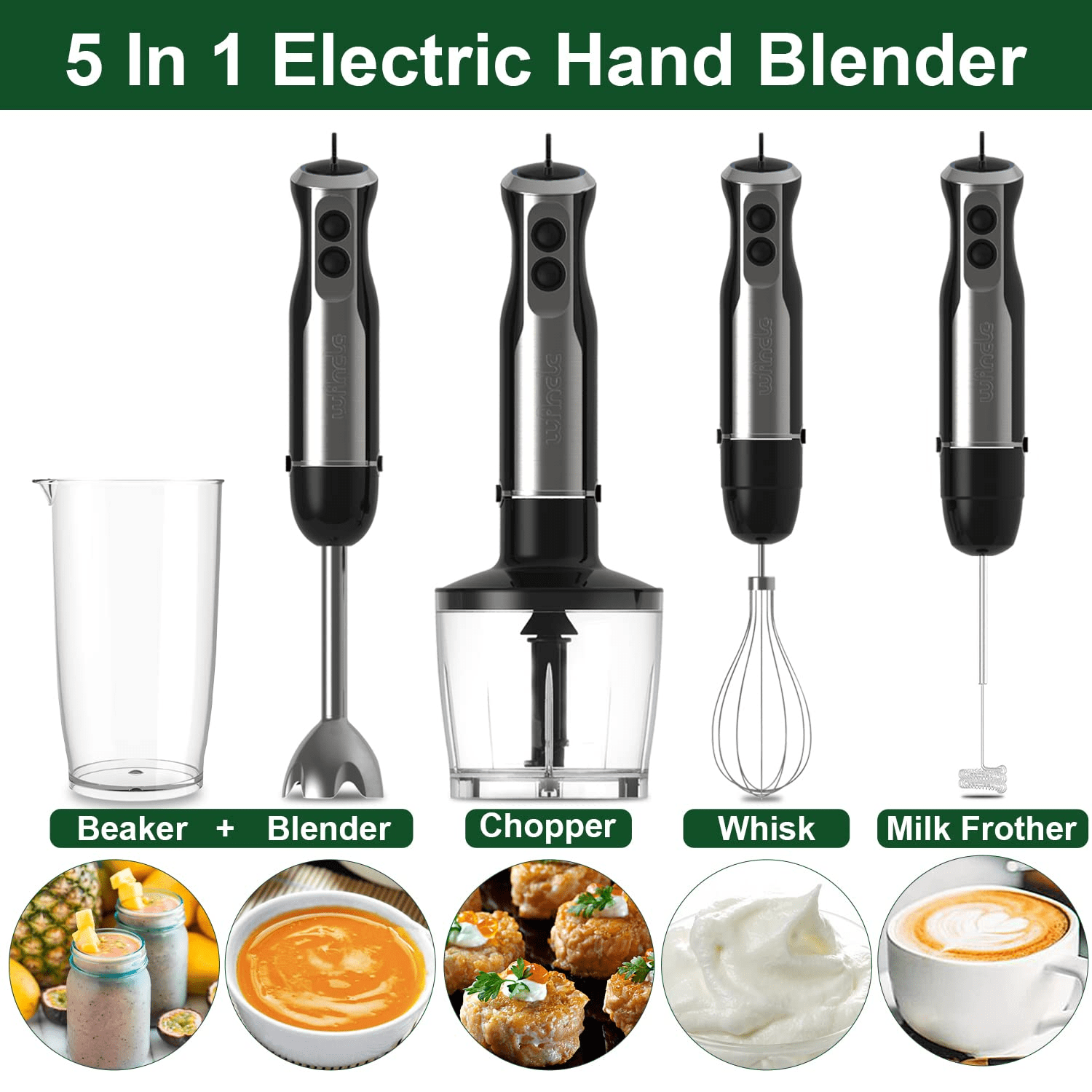 Wancle Immersion Hand Blender Electric 500Watt for Soup, Smoothie, Puree,  Baby Food