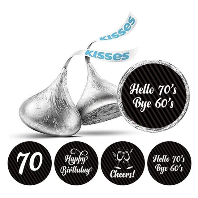 Darling Souvenir chocolate Labels DIY 190 Pcs Cheers 70th Birthday Theme Stickers-Black