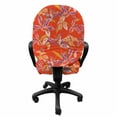 thumbnail image 3 of Floral Office Chair Slipcover, Exotic Leaves Botanical Summer Theme Happy Warm Tones, Protective Stretch Decorative Fabric Cover, Standard Size, Vermilion Multicolor, by Ambesonne, 3 of 5