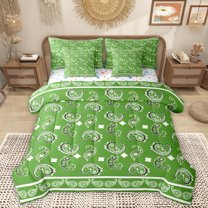 Homewish Green Paisley 7-Piece Bedding Comforter Set,Retro Bohemain Print King Bedding Sets,Rustic Flower Boho Bed Sheets For Adult,Ultra Soft Home Decor Reversible