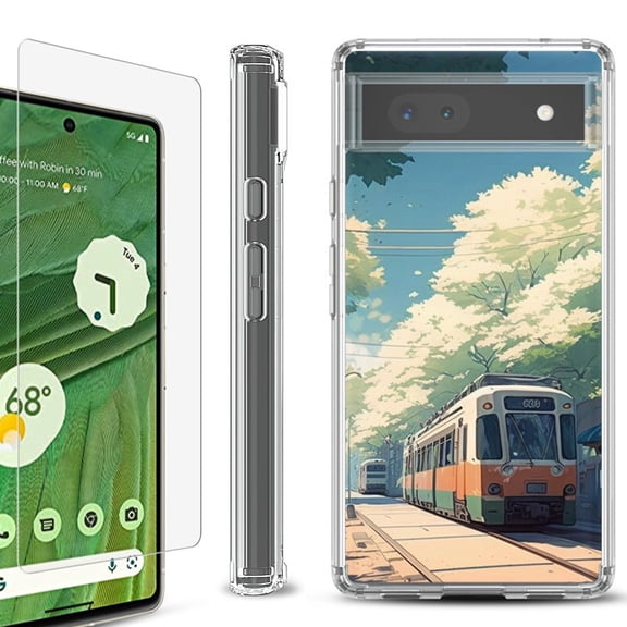 Shockproof Bumper Phone Case for Google Pixel 6a, with Tempered Glass Screen Protector, by OneToughShield ® - Kyoto Summer