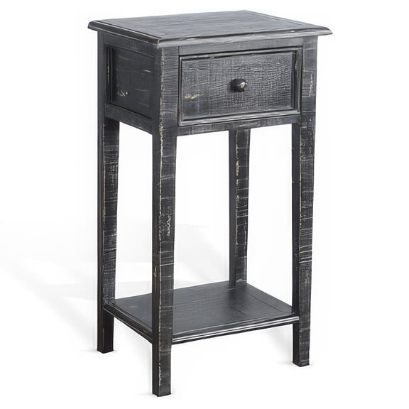 Rena Side End Table with 1 Drawer, 17 Inch Rustic Black Mahogany Wood