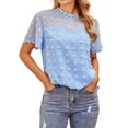 thumbnail image 4 of ZXSXSY Women Crochet Dots Cutout Short Sleeves Mock Neck Blouse Top, 4 of 13