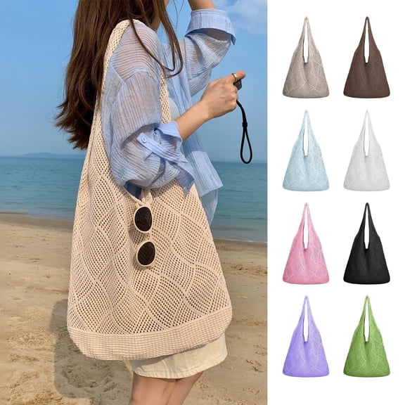 bravefron Crochet Bags For Women Mesh Beach Tote Cute Summer Vacation Shoulder Handbags Large Hobo Aesthetic Women's Bag