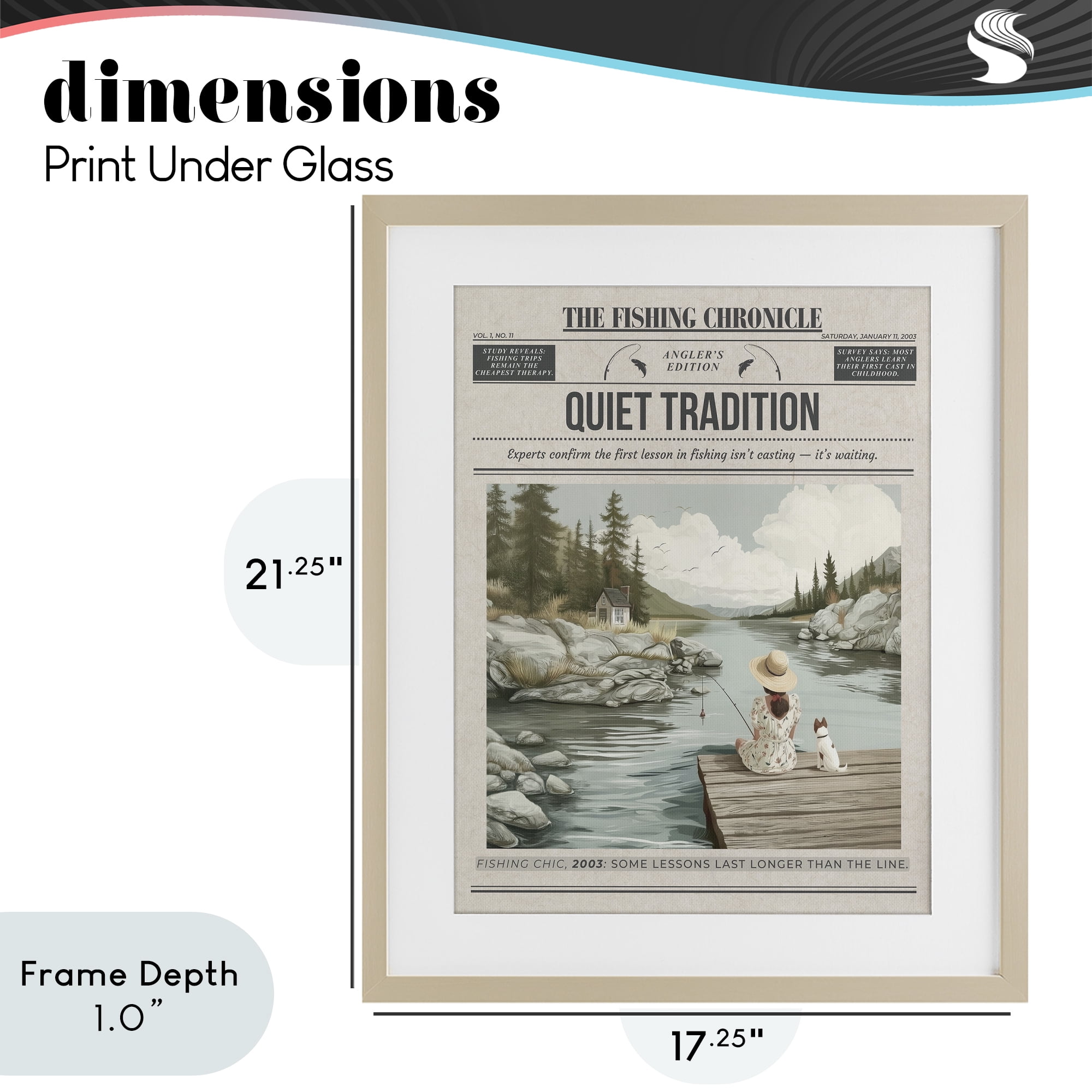 Stupell Industries Fishing Chronicle Magazine Birch Framed Print Under Glass, design by A Barefoot Stylist