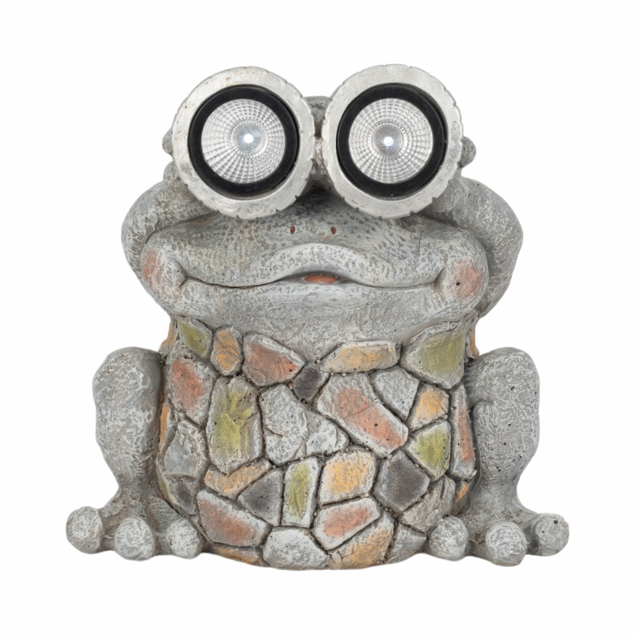 Decorative Frog Statue with Solar Goggles for Garden Decor - Figurine for Front Porch, Patio Accent, and Backyard Decor - Garden Yard Art for Flower Bed or Sunroom - 12", Gray & Yellow