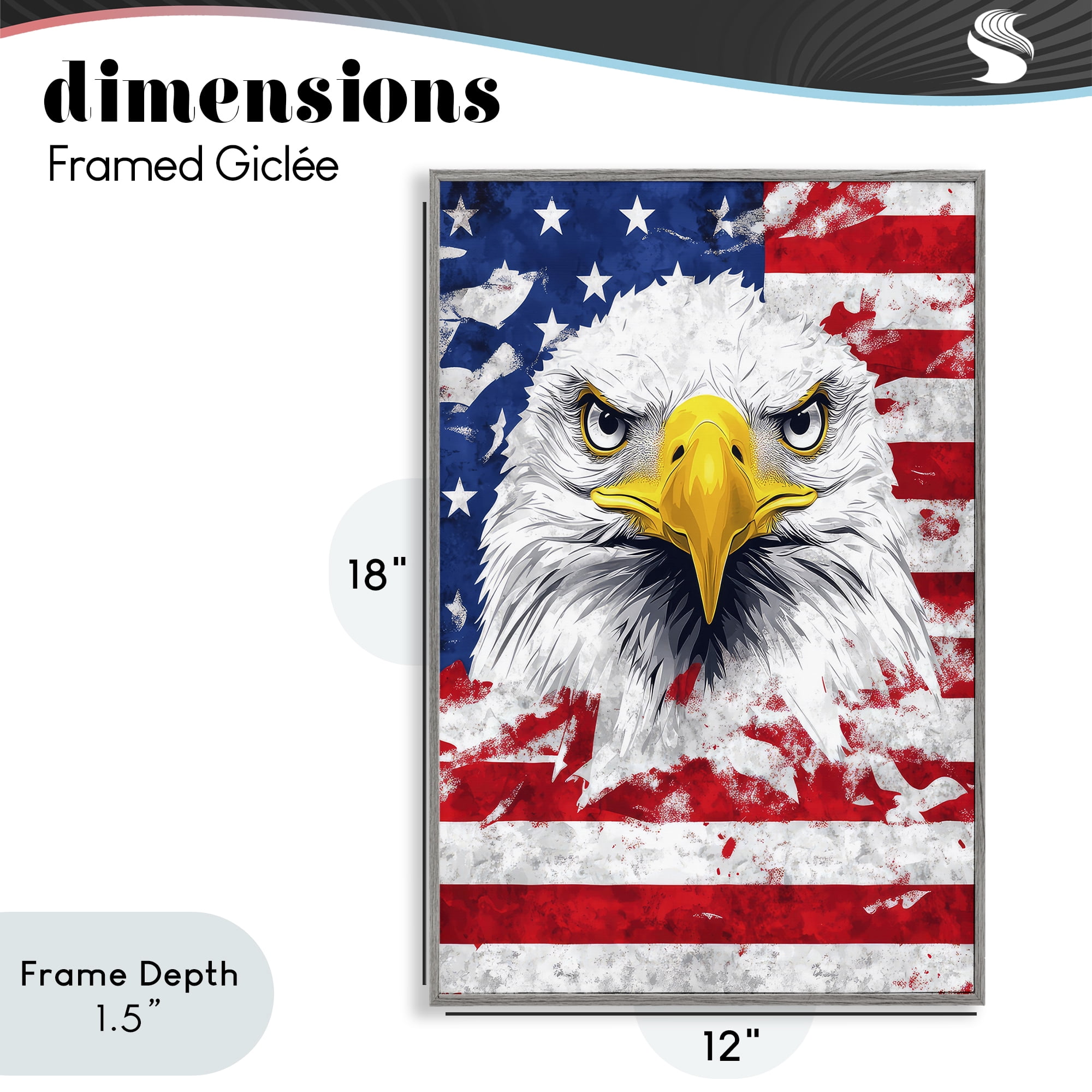Stupell Industries Patriotic Bald Eagle Flag Gray Framed Giclee Art, design by The Wands Want