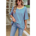 thumbnail image 5 of Women'S Striped Color Clash Loose Short Sleeve Top Green and Pink L, 5 of 6