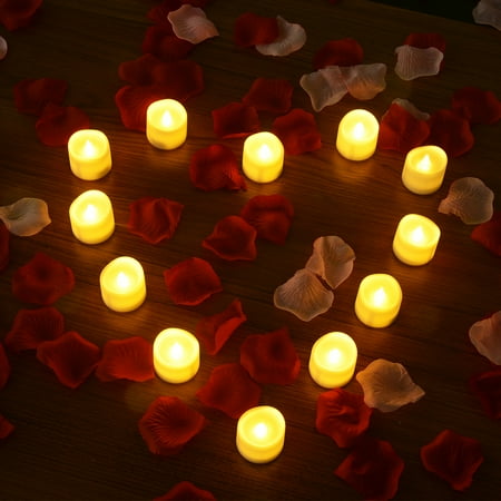 Fake Candle App LED Tealight Candles Battery Operated Flameless smokeless 12 PCS/set with Decorative Fake Rose Petals for Tealight votive Holders & Lantern warm white color ()