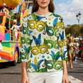 thumbnail image 4 of Xuyuer Mardi Gras Printed Shirt - Ladies' 3/4 Sleeve Crewneck Top for Festival Celebrations, Carnival Themed Parties, Vibrant Holiday Seasonal Fashion & Eye-Catching Parade Ready Apparel, 4 of 9