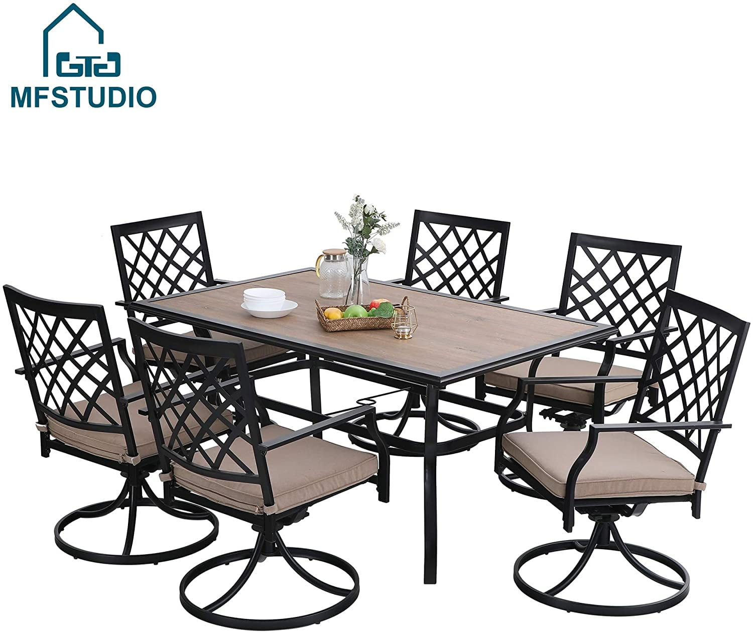 MF Studio 7PCS Patio Dining Set, Large Rectangular Wood ...