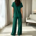 thumbnail image 6 of BRELIL Women's Two Piece Lounge Set V Neck Short Sleeve Tee Wide Leg Pants Casual Matching Outfits Solid Basic Tracksuit for Travel Fall Vacation, Army Green XL, 6 of 6
