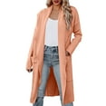 thumbnail image 2 of Manteau pour Femmes Automne Hiver Couleur Unie Mode Manteau Extérieur Manches Longues Tricoté Col Rond Trench-Coat Chaud Cardigan Mi-Long Ouvert devant, 2 of 5