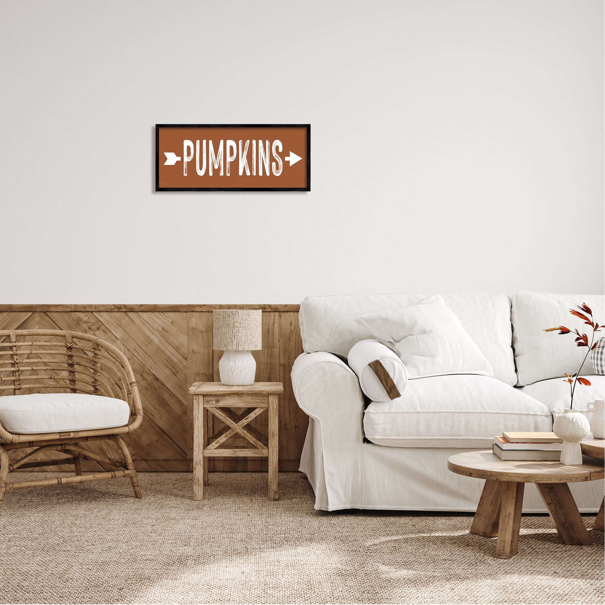 Stupell Industries Pumpkins Pointing Right Holiday Painting Black Framed Art Print Wall Art, 24 x 10