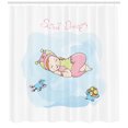 thumbnail image 3 of Sweet Dreams Shower Curtain, Girl Sleeping with Her Toys Teddy Tortoise and Elephant Cartoon Illustration, Fabric Bathroom Set with Hooks, 69W X 75L Inches Long, Multicolor, by Ambesonne, 3 of 3