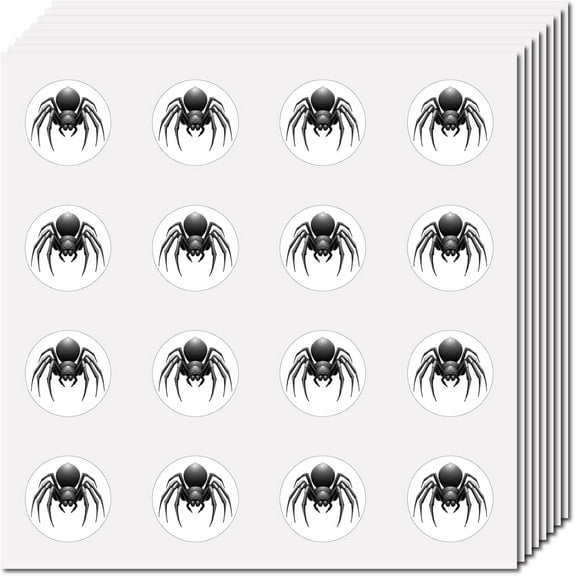 8 Sheets 128Pcs Small Spider Stickers Planner Sticker 1 Inch Round Plastic Waterproof Adhesive Black Cartoon Decals Labels