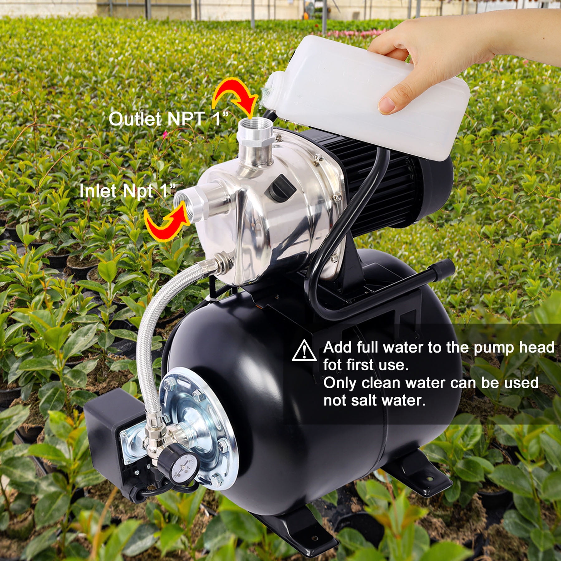 Stainless Steel 1.6HP Shallow Well Pump - Automatic Water Booster Jet Pump for Home, Garden, Lawn - Corrosion-Resistant Housing - Reliable and Efficient