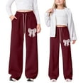 thumbnail image 2 of Bainana Casual Sweatpants For Girls Bowknot Print Wide Leg Elastic Waist Joggers Athletic Pants With Pockets Little Girls Youth Classic Fit Casual Pants Size 10-11 Years, 2 of 5