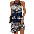 thumbnail image 1 of QAFOPEH Women Vintage Boho Print Halter Neck Hollow Out Sleeveless Mini Dress, 1 of 2
