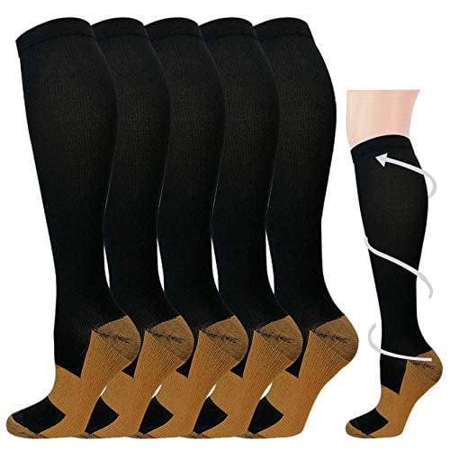 5 Pairs Copper Compression Socks for Men & Women 2030 mmHg Graduated