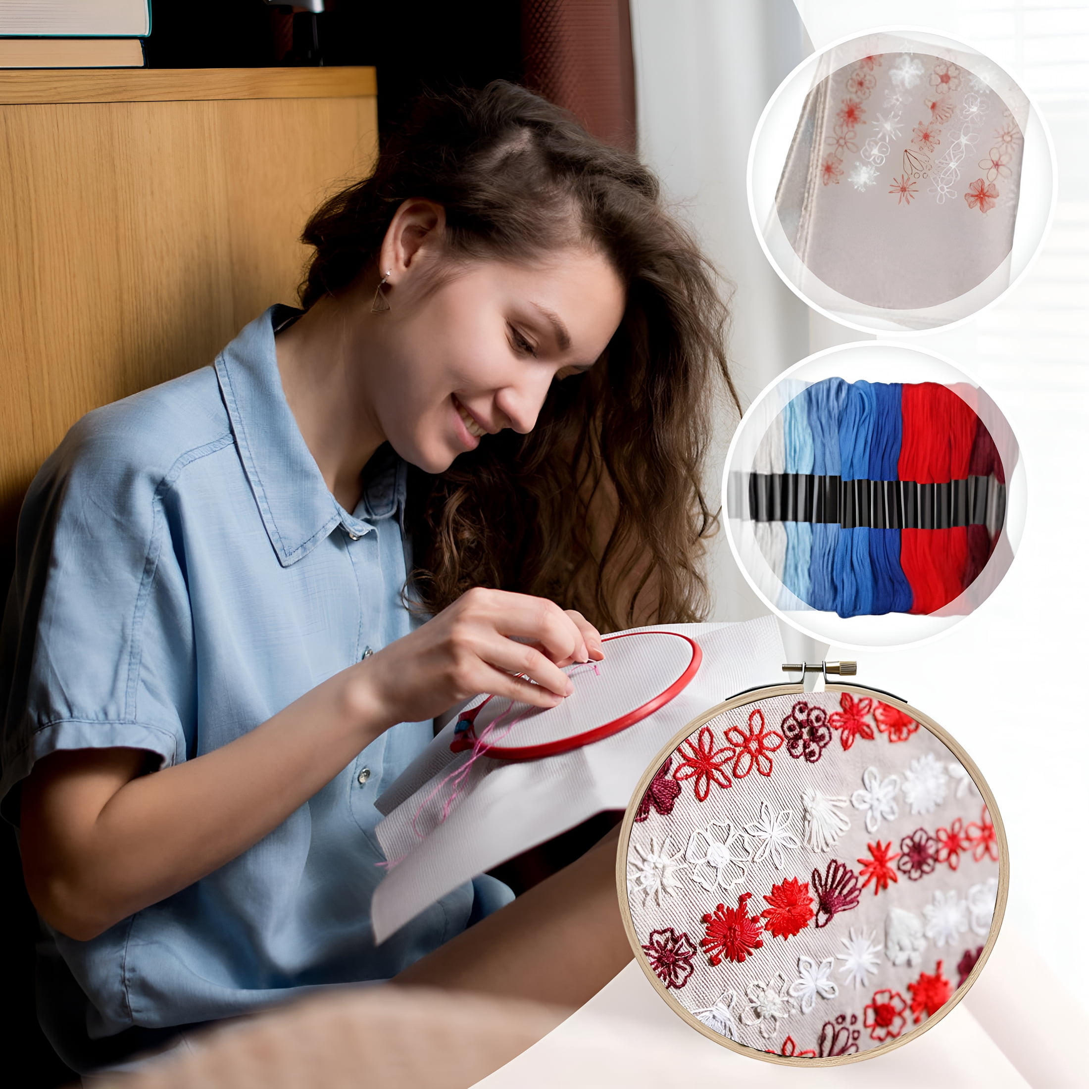TUWAFE 2026 New Red,White Bloom Embroidery Kit,Us 250Th Anniversary Cross Stitch Kit,365-Day Floral American Flag Needlework Set,Full Range of Embroidery Starter Kits for Beginners Adults