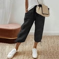 thumbnail image 1 of Capri Pants for Women Cotton High Waisted Wide Leg Casual Lounge Pant Summer Capris Adjustable Drawstring with Pockets, 1 of 8