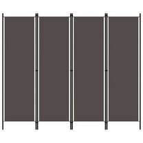 Freestanding Room Divider with 4 Panels, Dark Gray Fabric, 71x79 Iron