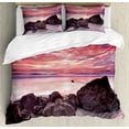 thumbnail image 1 of Landscape Duvet Cover Set Queen Size, Australian Seascape Image with Rocks Ocean Deep Sea Rocks Sunrise Dawn Art Photo, Decorative 3 Piece Bedding Set with 2 Pillow Shams, Multicolor, by Ambesonne, 1 of 3