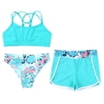thumbnail image 3 of YONGHS Girls 3 Piece Swimsuits Bathing Suit Sports Crop Top Briefs Swim Trunks Outfits Swimwear Leaf-B 14, 3 of 7